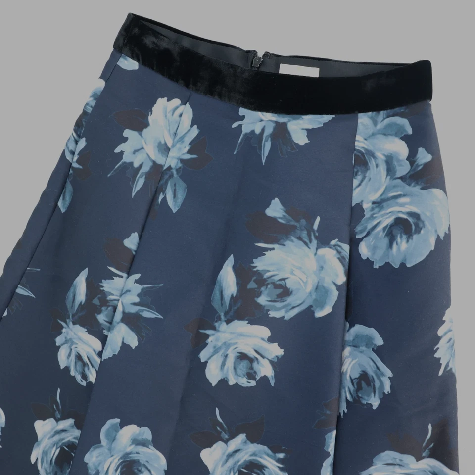 Kate Spade Night Rose Mikado Skirt Size 4 Rich Navy Floral Print Pleated A Line - Image 2 of 4