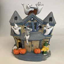 Partylite 8” Halloween Haunted House Ghost Tea light Candle Holder P7311 RETIRED