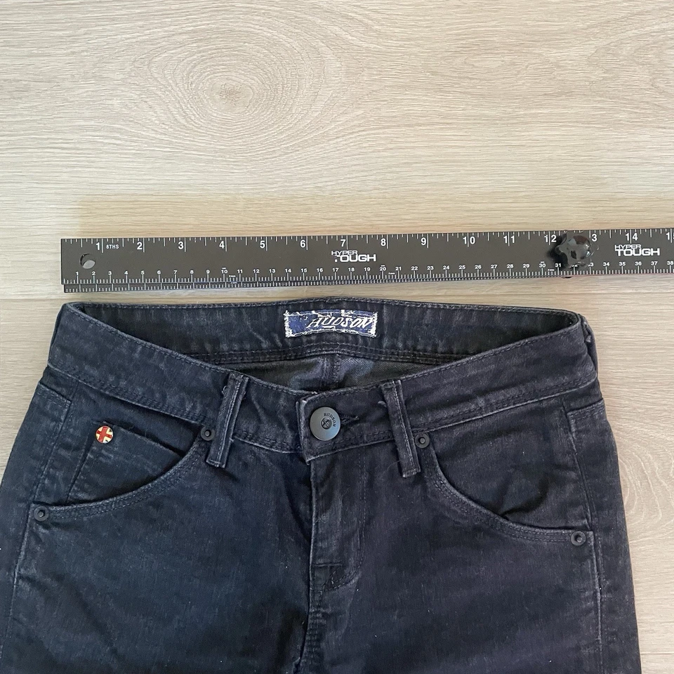 Jeans Hudson Mujer Talla 24 Negro Lavado Tiro Bajo Solapa Bolsillo Denim Y2K Años 2000 Foto 2 de 4