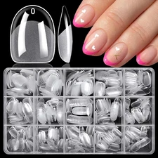 Loveourhome 360Pc Extra Short Oval Nail Tips Clear Fake Nails XS round Almond Ge