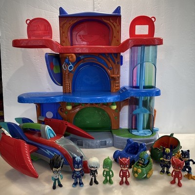 PJ Masks Deluxe Headquarters Play Set Catboy Gekko Owlette Cars Owl Glider Lot