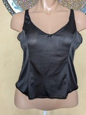 Vintage Vassarette Black Lacy Satiny Camisole Top Lingnerie Size 38
