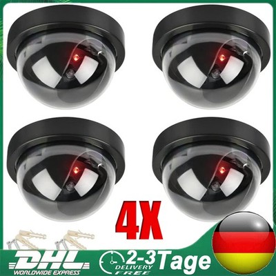 4 Stk Security Kamera Dome Dummy Rote Blinkende LED Überwachungskamera Atrappe