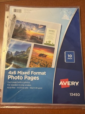 Avery Photo Storage Pages For Six 4 X 6 Mixed Format Photos, 3-Hole Punched, 10/