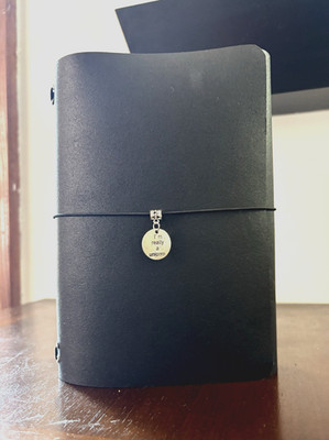 LOUISE CARMEN HONORE LIKE DIY TRIFOLD BLACK LEATHER A5 JOURNAL COVER W/ CHARM