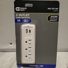Commercial Electric 3-Outlet Wall Mounted Surge Protector in White
