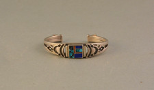 Vintage Ray Tracey & Knifewing Silver Inlay Navajo Apache Bracelet - Size 6 1/8"