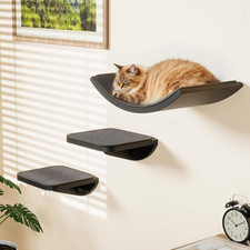 Curved Cat Wall Shelves Set - Sisal Bed Steps for Large Cats, Grey