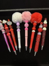 Beaded Pens   Handmade Refillable Ink Pen   Red  Pink Heart Bling Designs