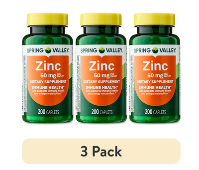 Spring Valley Zinc Immune Health Dietary Supplement Caplet 50 mg,200 Ct - 3 pack