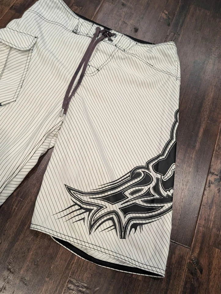 Pantalones Cortos Fox Racing para Hombres 30 Bañadores Bolsillo Carga Blanco Rayas Surf Foto 2 de 4