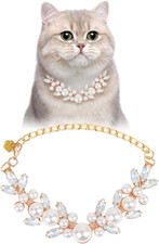 Dog Cat Pearl Collars with Cute Pet Paw Gold Chain Stainless Steel Collars Neckl
