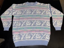 Vintage Rose Sweater Womens Medium/Large Floral Metallic Made in USA 90s Pastel