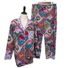 Print Fresh Womens Size XL Mulberry High Horse Print Cotton Pajama Top Pants Set