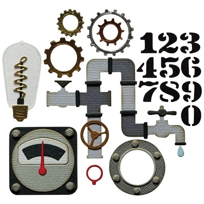 Sizzix Thinlits Stanzschablone Vault Industrial by Tim Holtz 37 Teile 0,6-4,5 cm
