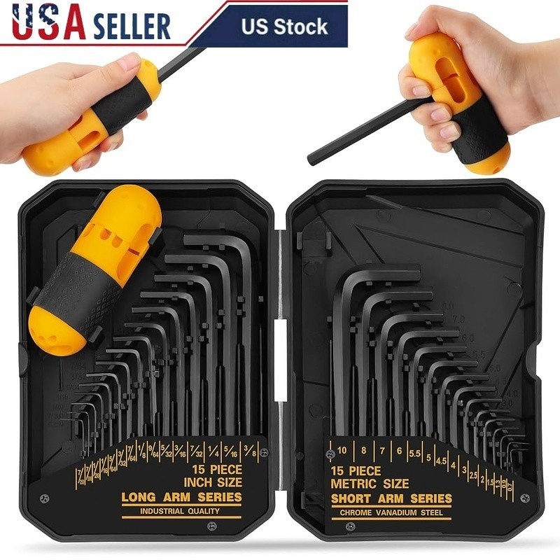 31pc Allen Wrench Set Hex Keys High Leverage Torque Handle Premium Steel Tools