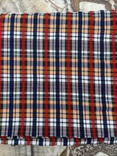 Vintage 70s Wool PLAID Fabric Lt/med Weight Blue Green Red Yellow 112x58? 3+ Yds