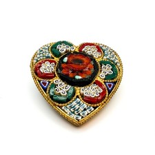 Vintage Micro Mosaic Heart Brooch Italian Floral Glass Millefiori Italian Flower