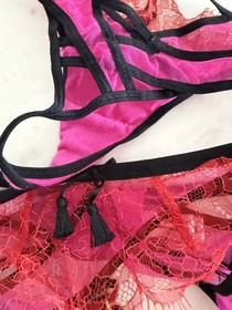 Agent Provocateur Vintage Megan Pink Bra Thong Garter Belt Set ~32dd / Small