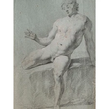 Male Nude Academic Nude Study Unknown German Chalk Drawing Circa 1800