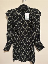 GANNI Black & Green Long Sleeve Floral Print Dress. NWT