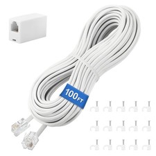 Extension Cord 100 FT, Telephone Extension Line Cable with RJ11 Plug and 1 in...