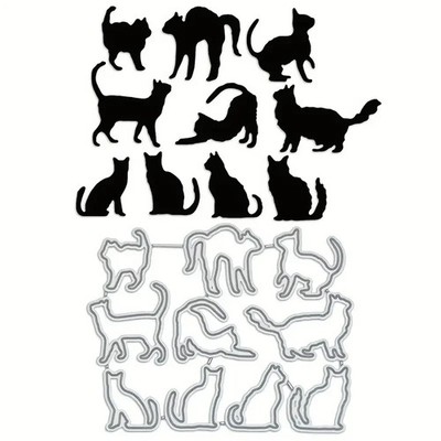 10 Katzen Figuren Stanzformen Set, Schablone, Prägung. Scrapbooking, DIY. A*6