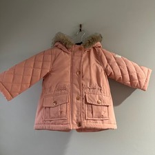 OshKosh B'gosh Baby Girls Quilted Hooded Parka Jacket Pink Size 12M Faux Fur