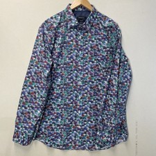 BUGATCHI Dress Shirt Men s XL Blue All Over Print Palms Button Up Flip Cuff