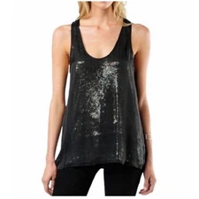 JOIE Women’s Sz Small Black Silk Silver Sequins Galina Double Layered Tank