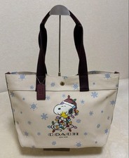COACH PEANUTS Snoopy Canvas Tote Bag Authentic Large A4 Size Blue Condition