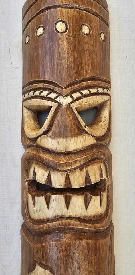 MÁSCARA TIKI 20" MADEIRA ILHA HAVAIANA DECORAÇÃO DE PAREDE CASA TRIBAL AFRICANA POLINÉSIA - Imagem 3 de 4