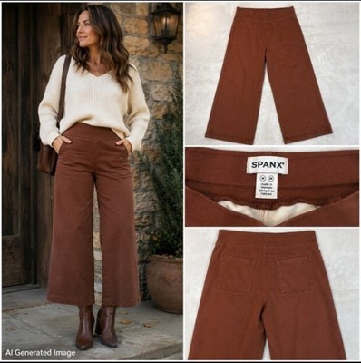 SPANX Stretch Twill Cropped Wide Leg Pants Women M Brown Pull On 20312R