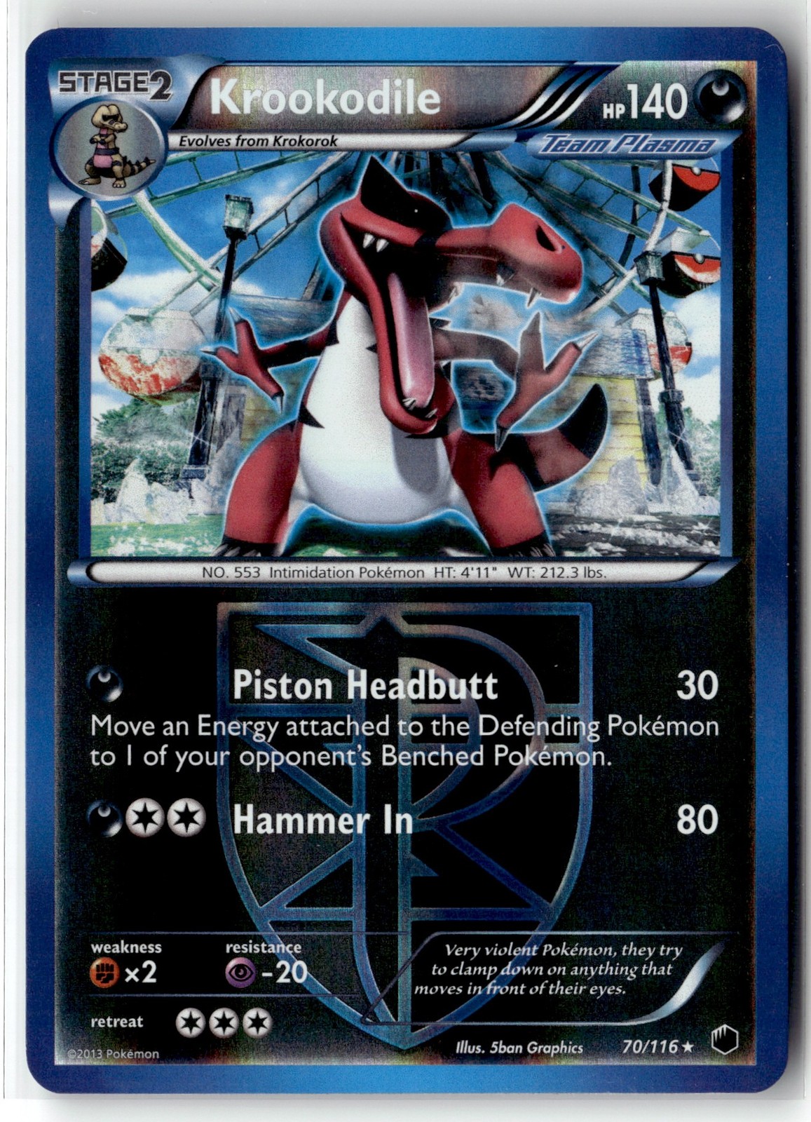 Krookodile ⭐️ 70/116 Reverse Holo Rare Plasma Freeze 2013 Pokemon NM/LP