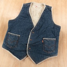 LEVI'S Orange Tab sherpa fleece lined denim snap vest LARGE vtg 70s 80s usa made