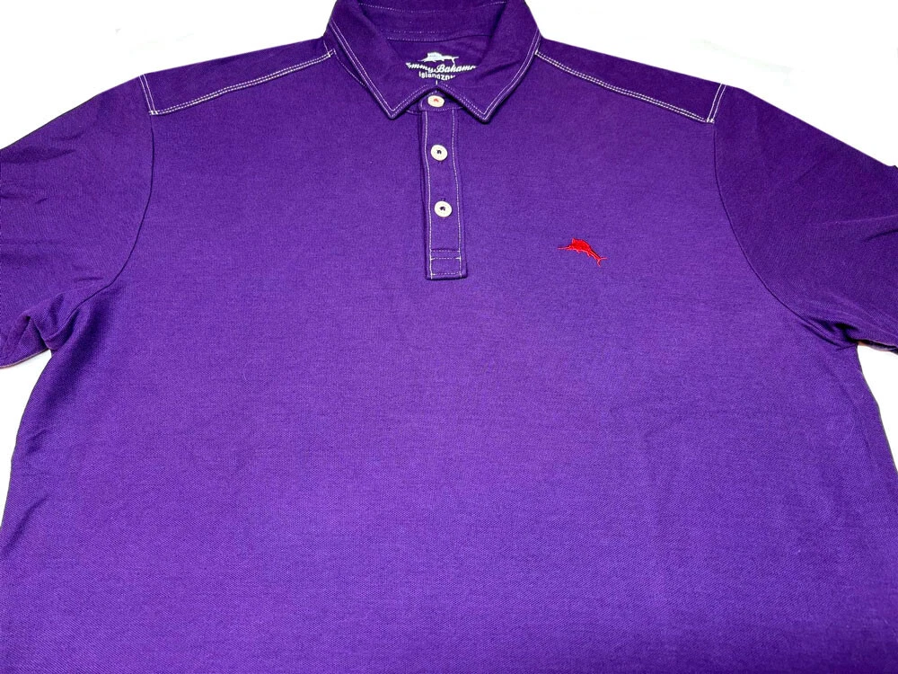 Tommy Bahama Mens Short Sleeve Island Zone Purple Cotton Poly Polo Shirt Large L