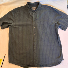 Eddie Bauer Men's XXL Button Up Shirt Dark Green Plaid 100 Cotton Short Sleeve