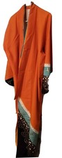 orange kimono with Gold Crane Design