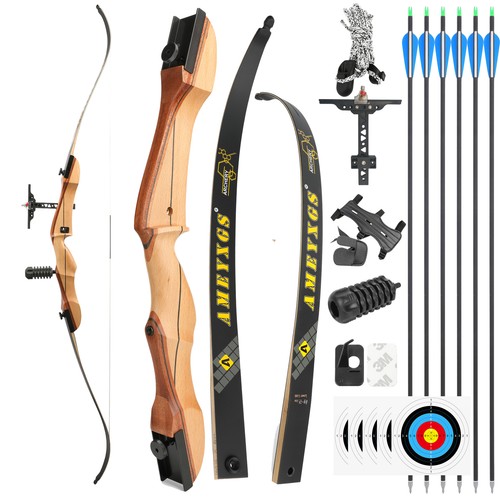 66''68''70'' Archery Recurve Bow Set 14-40lbs Takedown Wooden Riser Bow Hunting - Picture 1 of 21