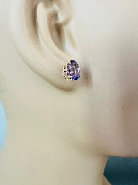 Estate 14K Yellow Gold Oval Amethyst Stud Earrings - Image 2 of 4
