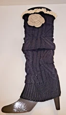 Icon Collection Ladies Leg Warmer Black with White Lace Beige Crochet Flower NWT
