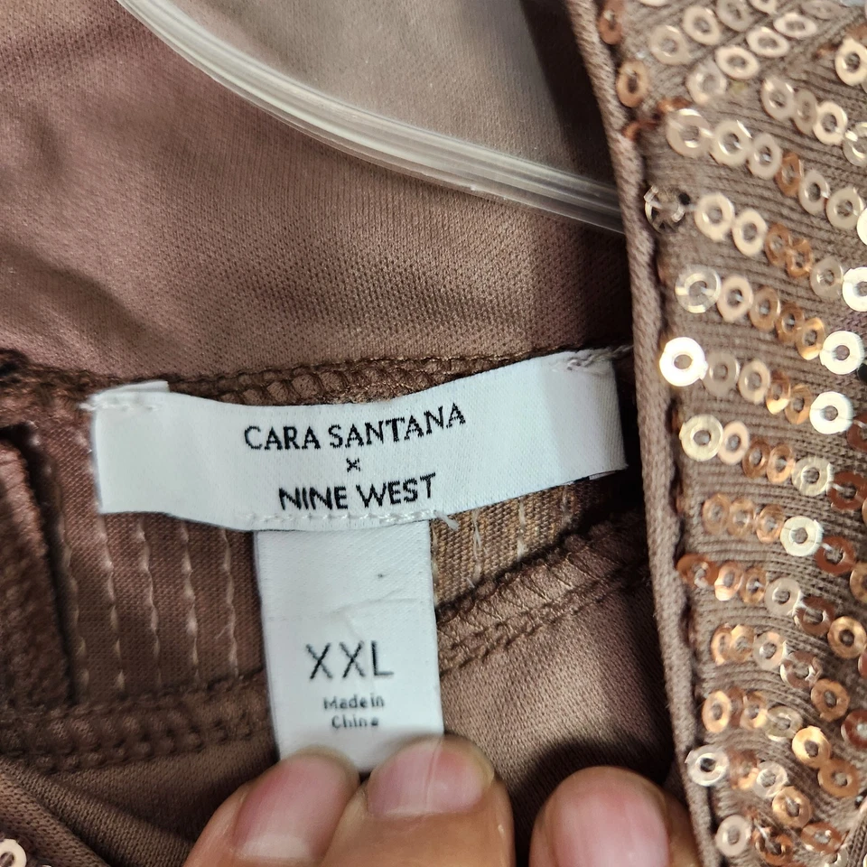 Cara Santana Nine West Womens Top 2XL Bronze Sequin Mock Neck Long Sleeve Party - Image 4 of 4