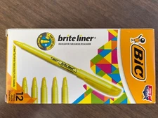 Bic Brite Liner Highlighter Chisel Tip Fluorescent Yellow Ink Dozen BL11YW