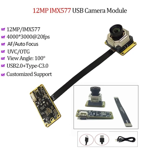 4K 12MP IMX577 USB3.0 Camera Module 120° AF Auto Focus OTG UVC Webcam FPC cable
