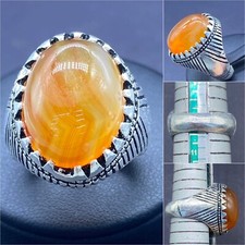 Middle Eastern Jewelry Yemeni Mixed Silver Orange Aqeeq/Agate Men Ring-