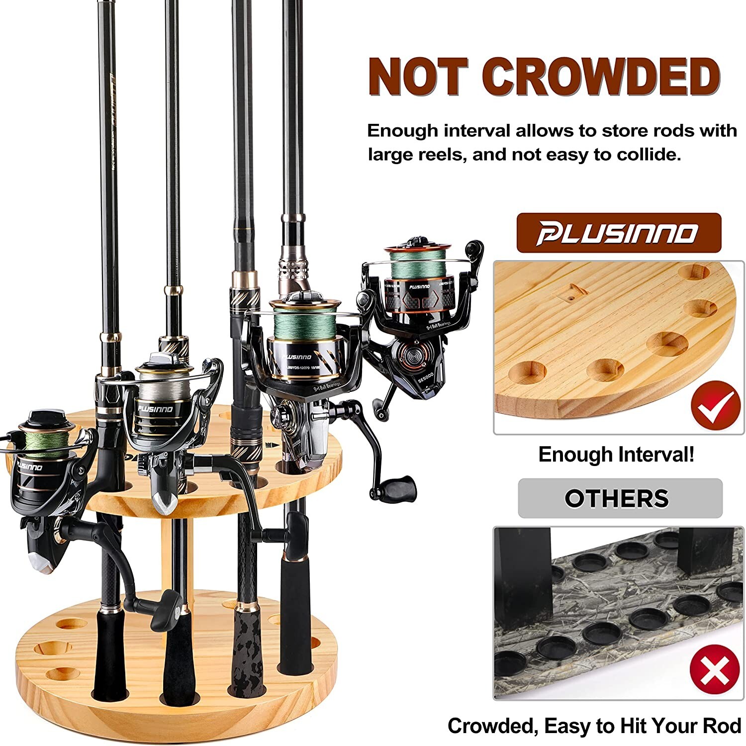 Fishing Rod Holder V12 PLUSINNO Vertical Wooden Round Fishing Rod Rack
