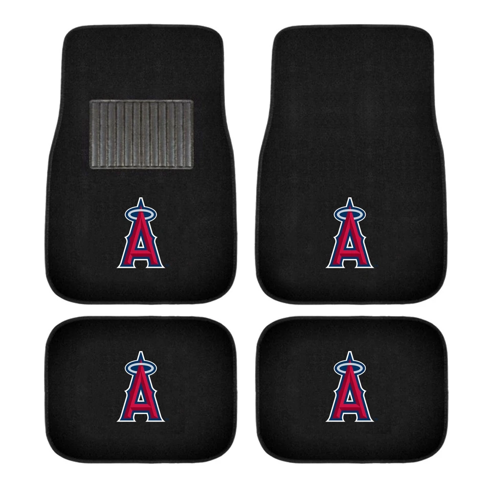 NEW MLB 7PC Set Angels Truck Car Floor Mats/License Plate Frame/ Headrest Covers - Image 2 of 4