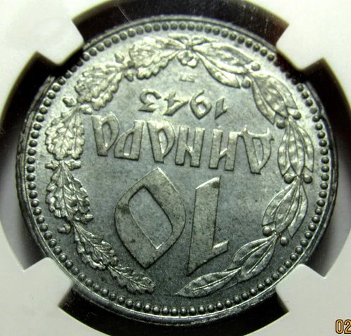 Serbia 10 Dinara zinc coin 1943 KM#33 NGC MS 63 RARE!!