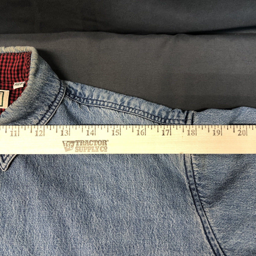 LL Bean Blue Denim Flannel Lined Shirt Mens M Reg Button Up Shacket Farm Barn - Picture 16 of 22