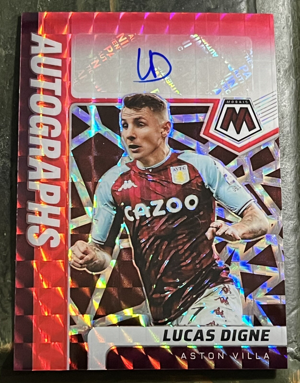 2021-22 Panini Mosaic Premier League Lucas Digne Choice Fusion Red Auto ...